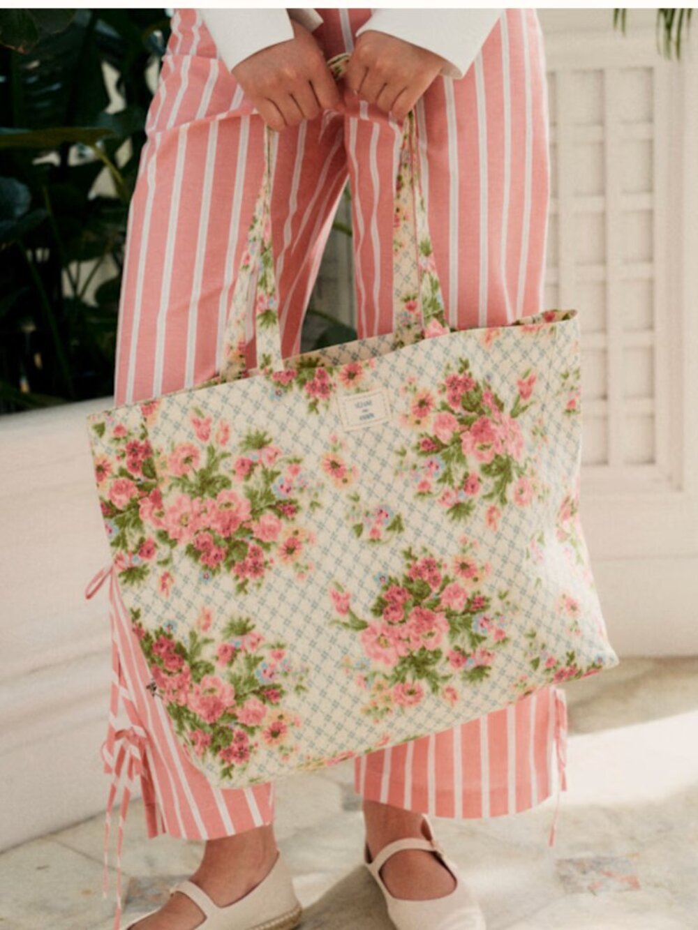 NWT Sezane Andion floral canvas tote bag